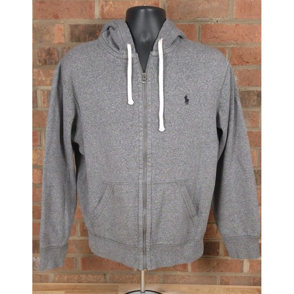 Polo Ralph Lauren Hoodie Womens Large Gray Full Zip Fleece Pony Logo